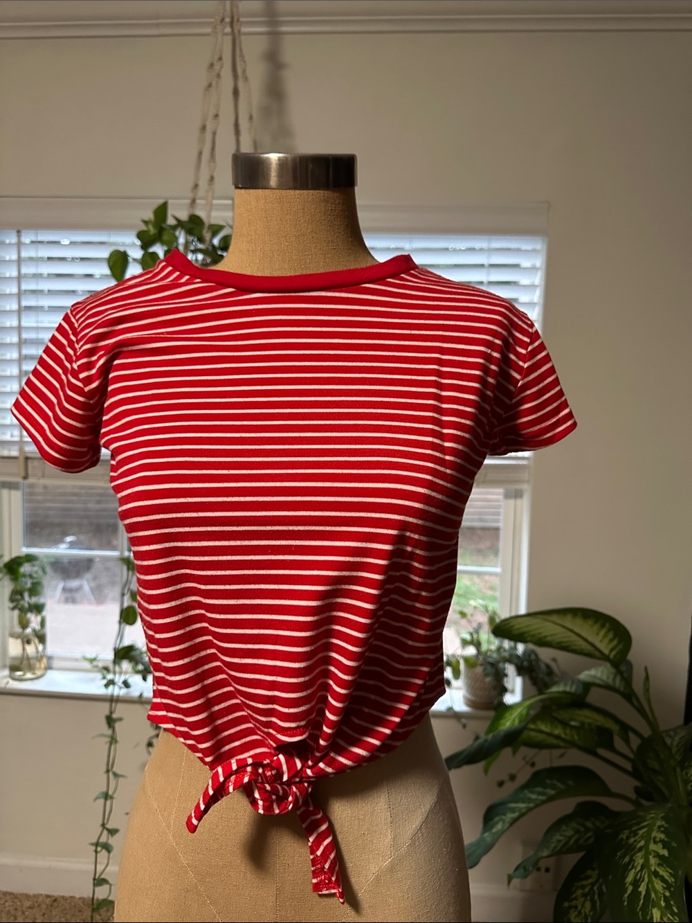 Red Striped Tie-Front Women's Tee
